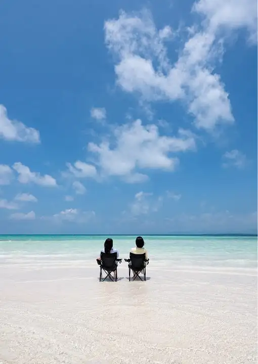 浜辺で海を眺める二人